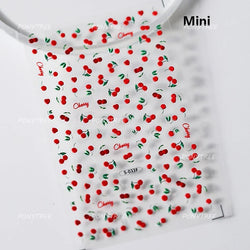 Lovely Pink Red Cherry Fruit Love Heart Star Lucky Letter Bowknot Romantic Adhesive Nail Art Stickers Rhinestone Manicure Decals (Online Order Only)