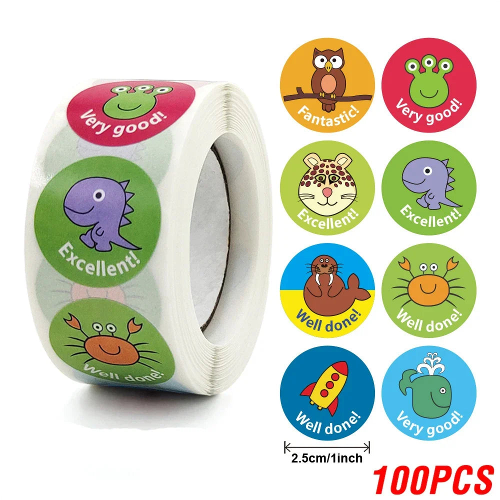 100-500pcs New Cartoon Dinosaurs Stickers 6 Designs for Classroom Teacher Stationery Sticker Label for Kids Reward Stickers (ONLINE ORDER ONLY)