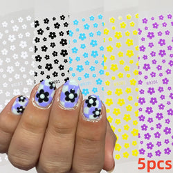 5/8Pcs 3D Hawaiian Flowers Nail Art Stickers Summer Decors with Tropical Leaves Slider Vibrant Pink & White Flowers for Parties* (ONLINE ORDER ONLY)