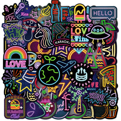 50PCS Cartoon Neon Light Graffiti Stickers Aesthetic Car Skateboard Laptop Phone Bike Cool Toy Decal Sticker for Kids (Online Order Only)