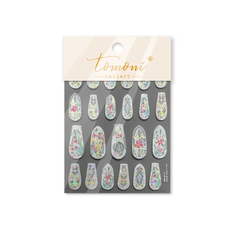 Retro Shiny Glazed Rococo Flower Window Dreamy Butterfly Geometric Frame Stamp Embossed Reliefs Nail Art Stickers Manicure Decal (Online Order Only)