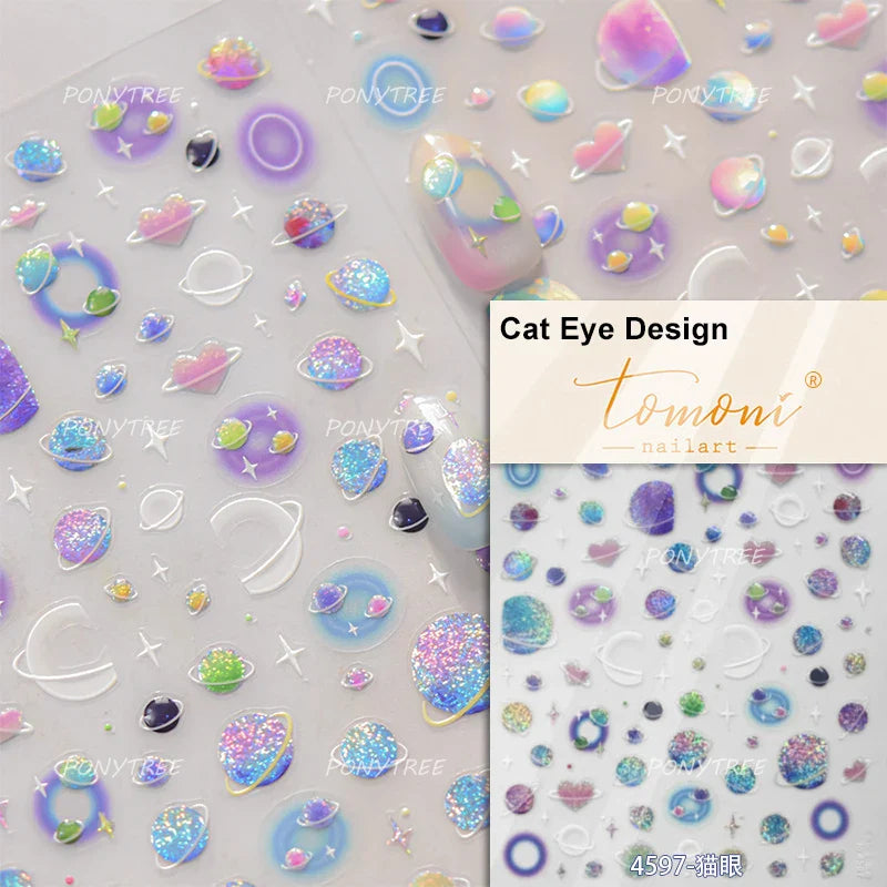 Pink Bowknot Star Moon Starburst Sun Polar Day Polar Night Sword Rose Flower Wreath Adhesive Nail Art Stickers Manicure Decals (ONLINE ORDER ONLY)