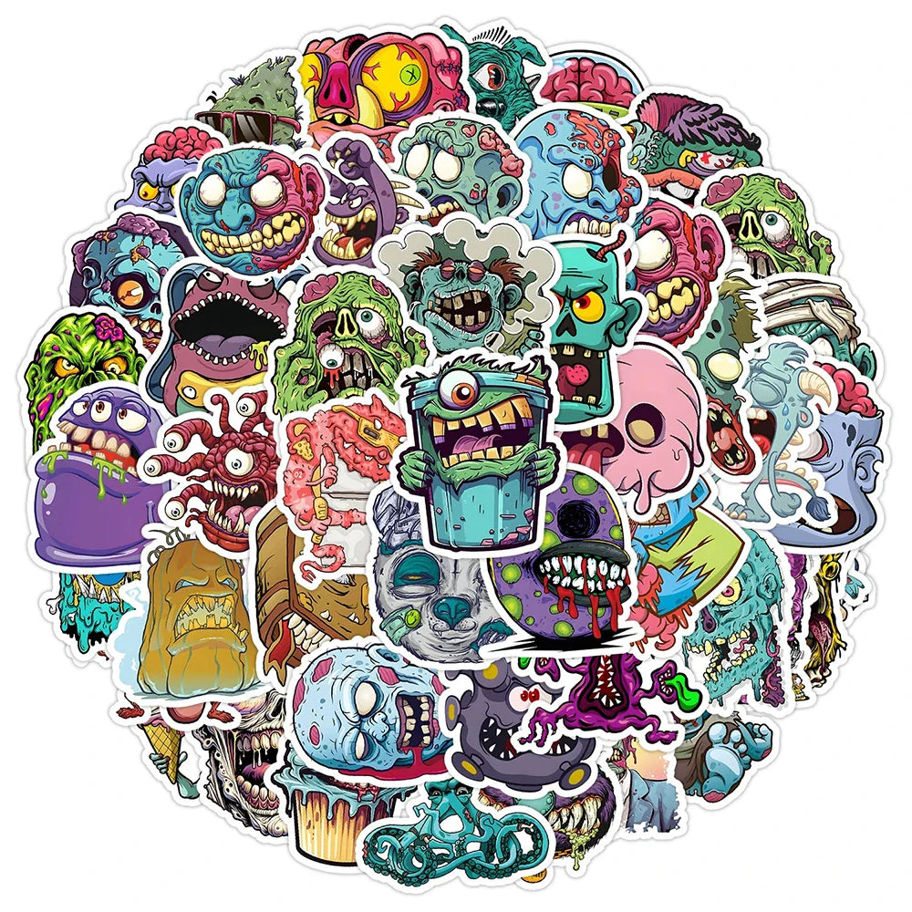 Horror Zombie Monster Stickers Waterproof for Skateboard Laptop Phone Car 10/30/50pcs (Online Order Only)