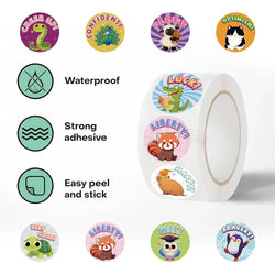 500PCS Animal Slogans Stickers Per Roll-Perfect for Children's Reward Laser Stickers Wall Crafts and Classroom Supplies (ONLINE ORDER ONLY)
