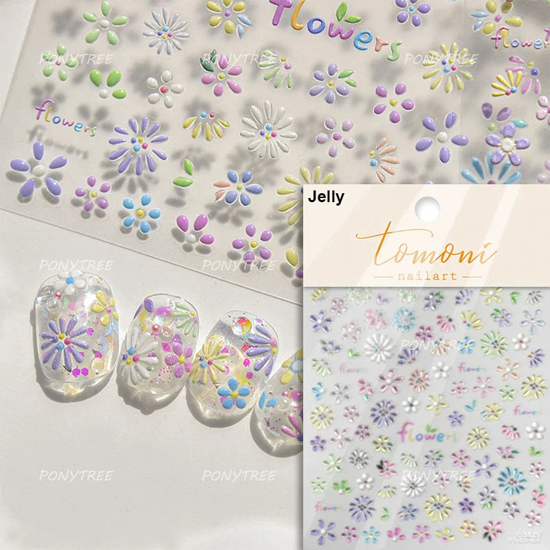 Embossed Shiny Vigor Sunflower Turnsole Vitality Butterfly Daisy Oil Painting Plant 5D Adhesive Nail Art Sticker Manicure Decals (ONLINE ORDER ONLY)
