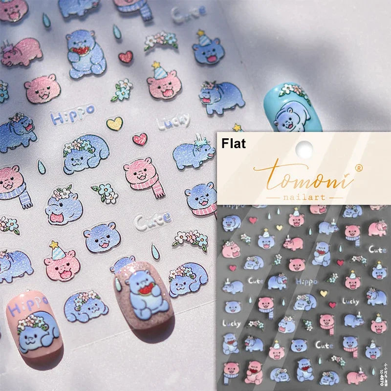 Cute Bowknot Dog Puppy Bear Strawberry Cake Fruit Juice Coffee Desserts Corgi Cherry Adhesive Nail Art Stickers Manicure Decals (ONLINE ORDER ONLY)