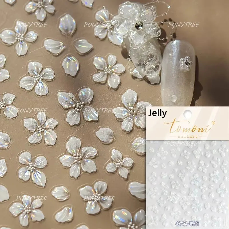 Spring Living Peach Blossom Flower Branch Petal Antique Soft Relief Adhesive Chinese Characters Nail Art Sticker Manicure Decals (ONLINE ORDER ONLY)
