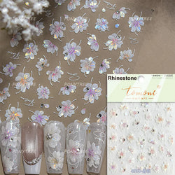 White Flower Colourful Butterfly Pearl Petal Beautiful Garden Charming Plant 5D Self Adhesive Nail Art Stickers Manicure Decals (ONLINE ORDER ONLY)