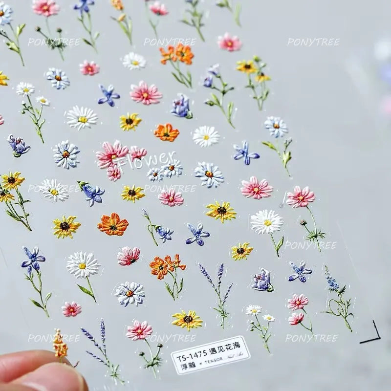 Cute  Pink Blue Nature Tulip Star Heart Butterfly Peach Blossom Jelly Embossed Relief Adhesive Nail Art Stickers Manicure Decals (ONLINE ORDER ONLY)