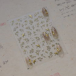 Dried Flowers Rose Butterfly Love Heart Golden Stroke Flying Crane Silver Adhesive Nail Art Stickers Rhinestone Manicure Decals (ONLINE ORDER ONLY)