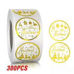 100-500pcs Round Merry Christmas Stickers Gold Foil Christmas Envelope Seals Holiday Stickers for Gift Boxes (Online Order Only)