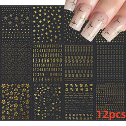 12PCS White Flowers Leaves 3D Nail Stickers Star/Moon/Sun Nail Art Decoration Decals Geometric Flower Stickers Nail Art Supplies (ONLINE ORDER ONLY)