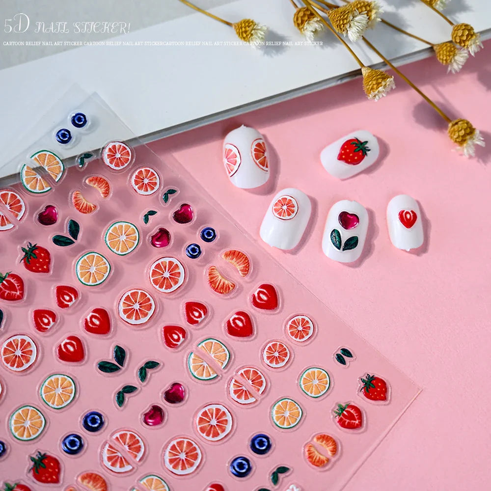1Pc Summer Nail Art Sticker Lemon Nail Decal Nail Art Supplies Cute Fruit Strawberry Cherry Watermelon Avocado Lemon Nail Design (ONLINE ORDER ONLY)
