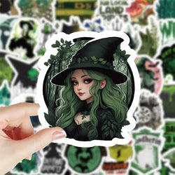 10/30/50/100pcs Cool Retro Green Magic Wizard Witch Stickers Laptop Phone Skateboard Fridge Car Gothic Retro Waterproof Sticker (ONLINE ORDER ONLY)