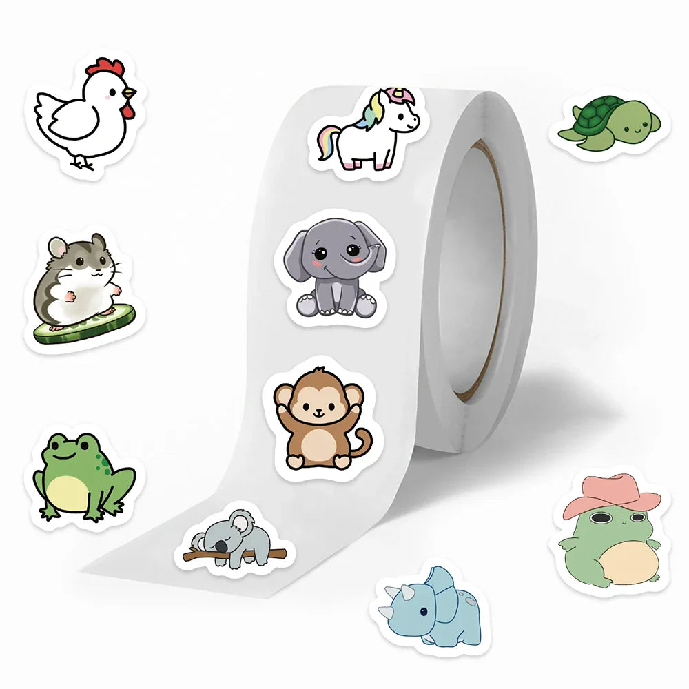 500pcs/roll Cute Cartoon Animals Stickers Kids Students Reward Decals For Laptop Luggage Guitar Waterproof Sticker(10 Patterns) (ONLINE ORDER ONLY)
