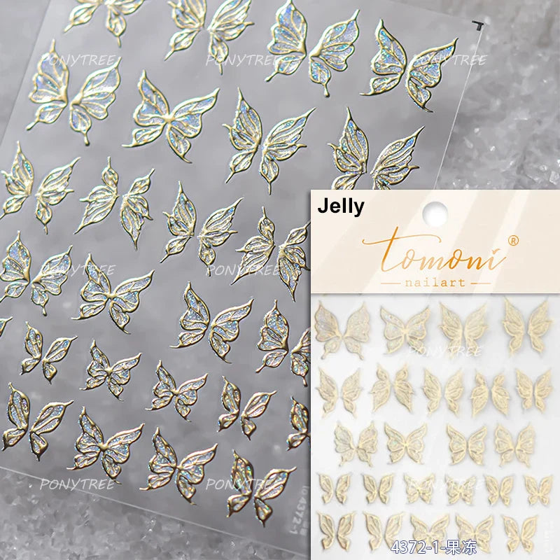 Cute Jelly Bowknot Butterfly Chic Animals Ribbon Tie Shine 3D Fantasy Nail Art Decorations Stickers DIY Dreamy Manicure Decals (Online Order Only)