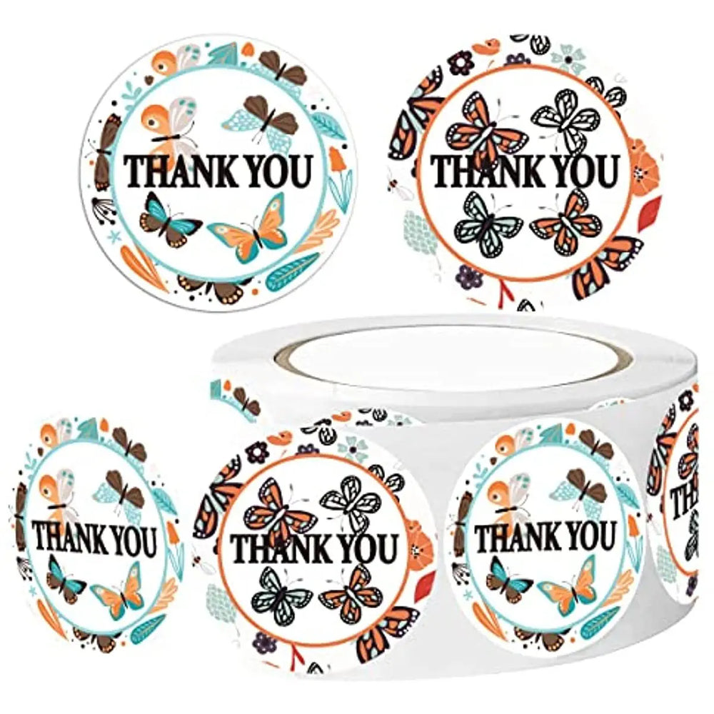 500pcs /rolls Thank You Stickers Labels Stamps Round Butterfly Multicolor Envelopes Cute Closure Wedding Decoration Sticker (ONLINE ORDER ONLY)