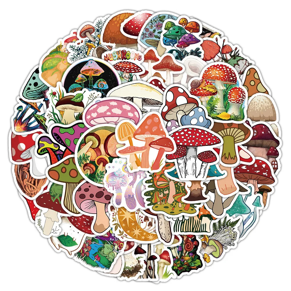 10/30/72PCS Vivid Mushrooms Stickers Plant Cartoon Decals DIY Diary Scrapbook Laptop Guitar Bike Graffiti Sticker Gift Kids Toy (ONLINE ORDER ONLY)