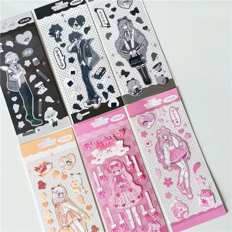 Korean Ins Cute Comics School Girl Boy Stickers Diary Scrapbooking DIY Album Decoration Sticker Personalized Kawaii Stationery (ONLINE ORDER ONLY)