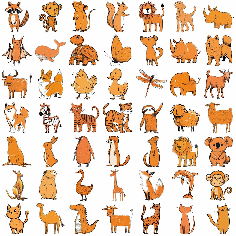 50PCS Cartoon Orange Animals Stickers For Laptop Suitcase Skateboarding Snowboard Retro Vinyl Home Sticker Cute Graffiti Decals (ONLINE ORDER ONLY)