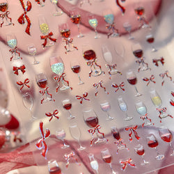 Sexy Red Grape Wine Bowknot Cocktail Goblet Cup Soda Liquid Shiny Sparkling Self Adhesive Nail Art Stickers 3D Manicure Decals (ONLINE ORDER ONLY)