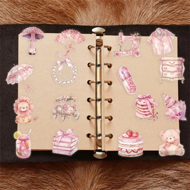 50PCS Cartoon Pink PET Sticky Sticker Aesthetic Korean Stationery DIY Decoration Scrapbooking School Supplies for Kids (ONLINE ORDER ONLY)