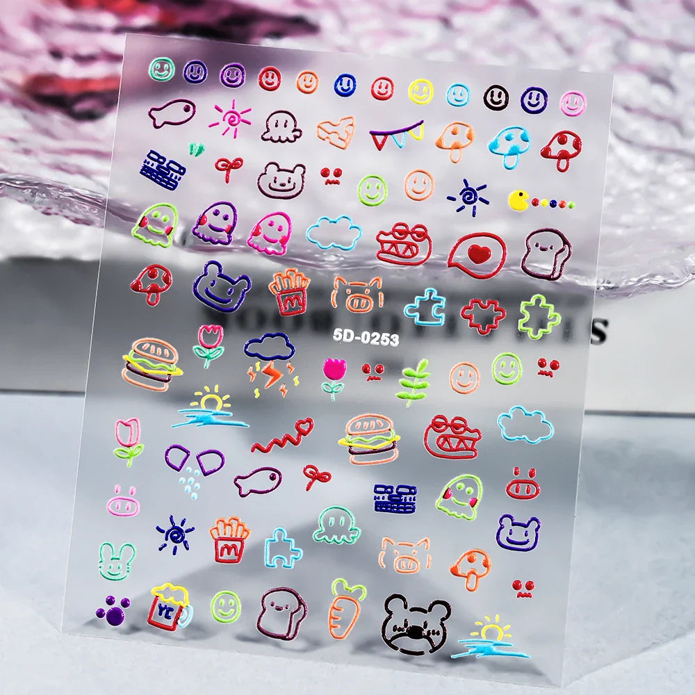 1 Sheet 5D Embossed Nail Art Stickers Graffiti Heart Flower Design Nail Art Decals Self-Adhesive DIY Manicure Nail Art Supplies* (ONLINE ORDER ONLY)