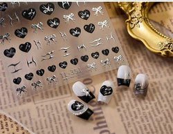 Black Silver Bowknot Love Heart Lace Irregular Line Lava Chic Self Adhesive Nail Art Stickers Embossed Reliefs Manicure Decals (Online Order Only)