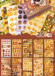 25 Pages Ins Retro Cute Food Cake Decorative Stickers Book Scrapbooking Phone Case DIY Journal Collage Material Sticker Gift (ONLINE ORDER ONLY)