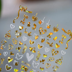 12pcs 3D Golden Glitter Heart Love Nail Stickers Valentine Self Adhesive Cute Cartoon Decal Geometry Slider Manicure Decoration* (ONLINE ORDER ONLY)