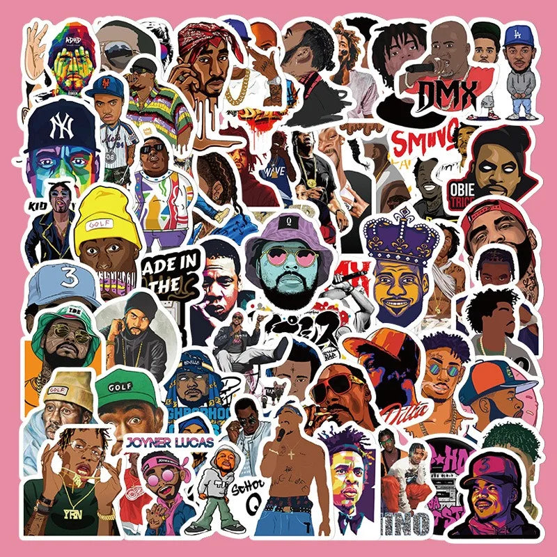 64pcs Rap Singer Graffiti Stickers for Helmet, Desktop, Wall Decoration (Online Order Only)