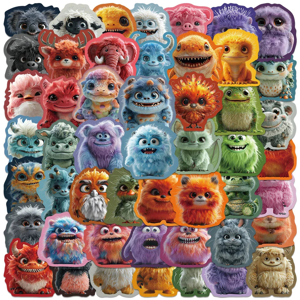 50pcs Funny Cute Cartoon Plush Monsters Stickers DIY Waterproof Graffiti For Luggage Guitar Laptop Phone Vinyl Decals (ONLINE ORDER ONLY)