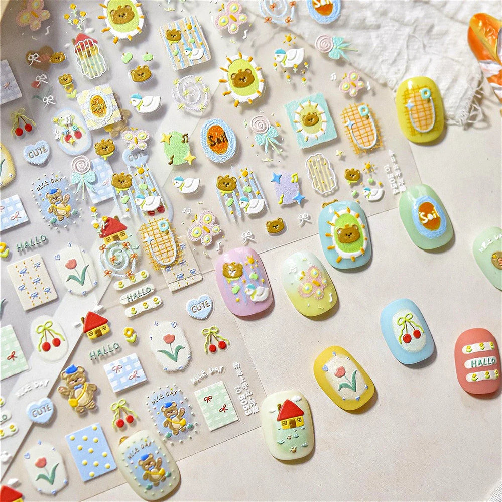 Bear Star Bowknot  Duck Cherry House Mini Flower Butterfly Line Bow Tie Apple Gird Cute Chic Nail Art Stickers Manicure Decals (ONLINE ORDER ONLY)