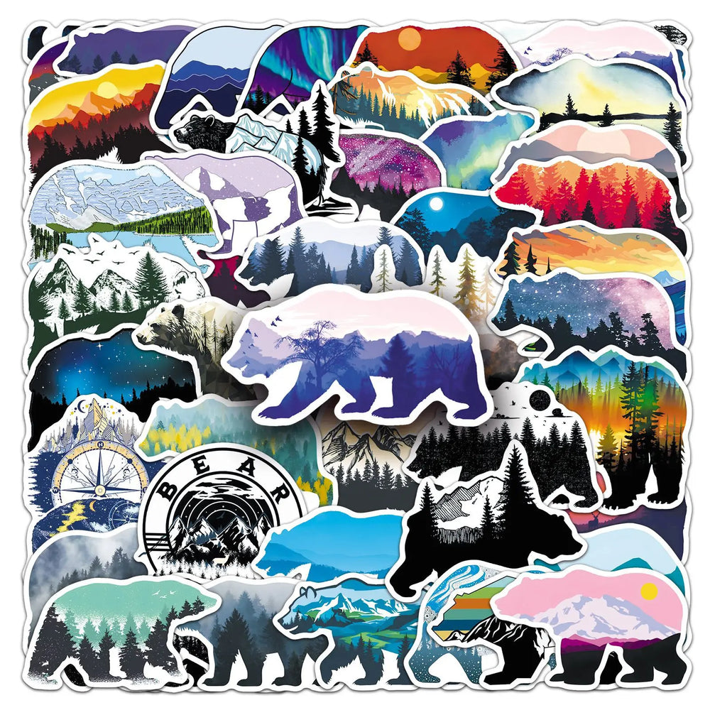 Grizzly Bear Silhouette Stickers Cartoon Animal Decals for Laptop Helmet Kid Toy (Online Order Only)
