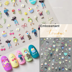 Cute Graffiti Cartoon Line Cherry Bear Cat Flower Bouquet Fish Boys Girls Strawberry Reliefs Nail Art Stickers Manicure Decals (ONLINE ORDER ONLY)