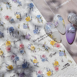 Watercolor Style Colourful Rose Flower Embossment Romantic Garden 5D Self Adhesive Nail Art Decoration Stickers Manicure Decals (ONLINE ORDER ONLY)