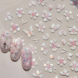 Embossed Flower Pink Butterfly Lucky Peach Blossom Chic Spring Petal 5D Soft Relief Adhesive Nail Art Stickers Manicure Decals (Online Order Only)