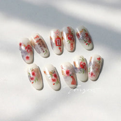 Graceful Peach Blossom Blessing Sachet Pretty Buckle Tassels Pendant Antique Radiant Adhesive Nail Art Stickers Manicure Decals (ONLINE ORDER ONLY)