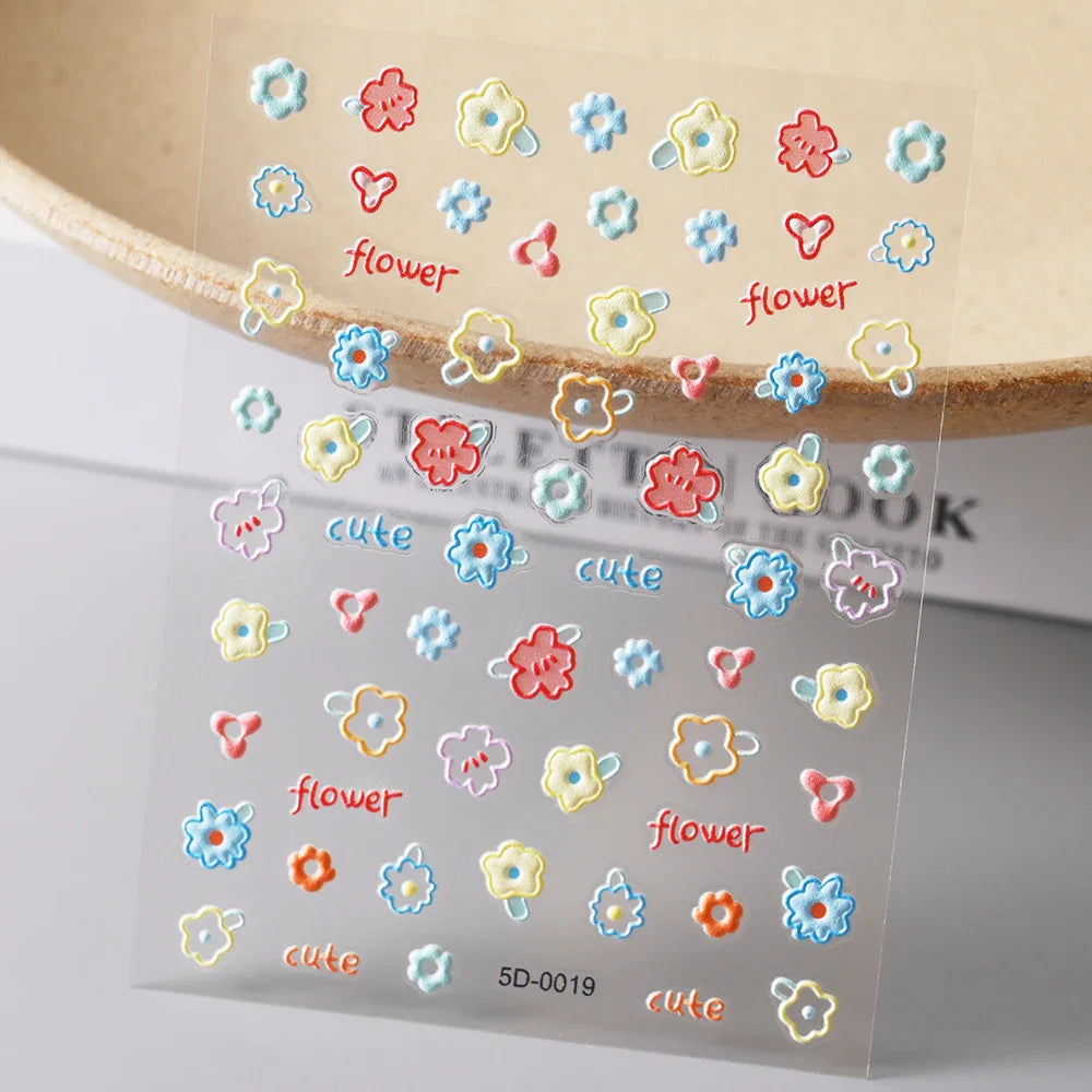 1pc 5D Flower Design Nail Art Stickers Colorful Flowers Nail Art Decals For DIY & Nail Salons Self-Adhesive Nail Art Supplies *^ (ONLINE ORDER ONLY)