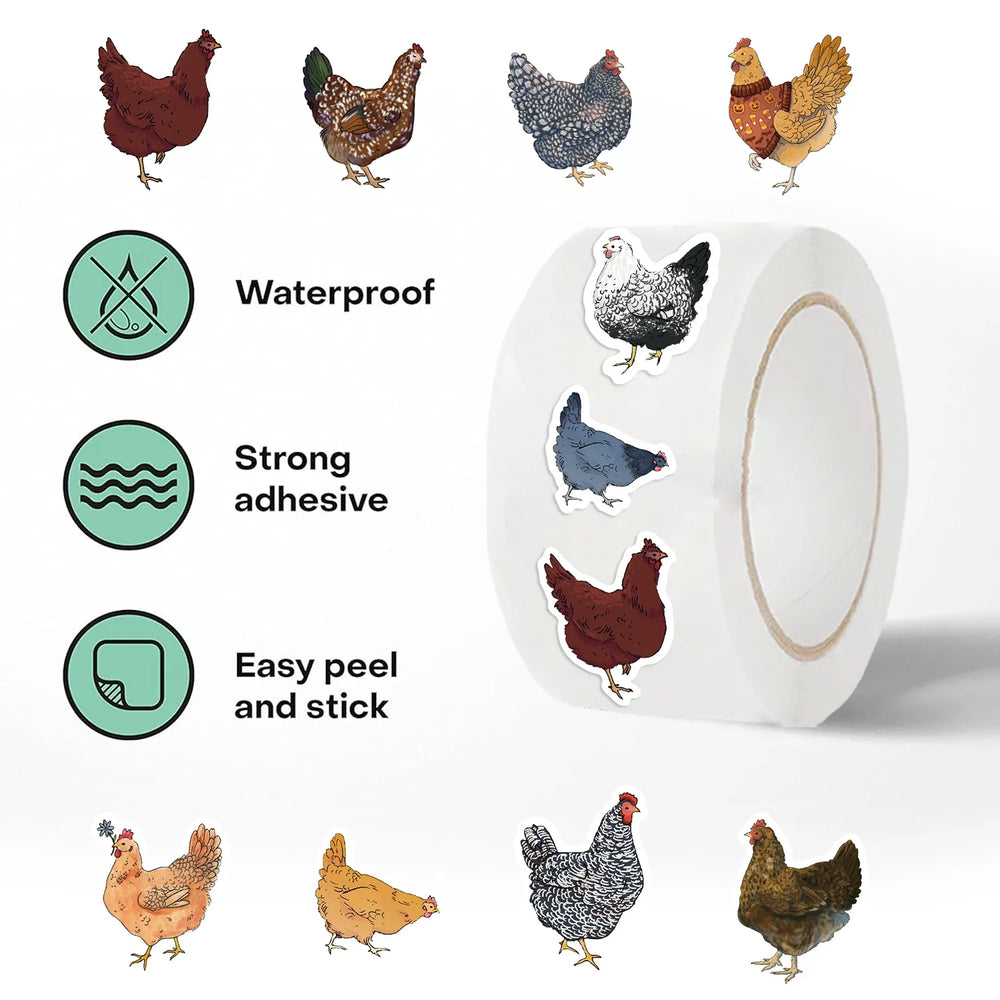 500PCS Chicken Hen Rooster Waterproof Roll Stickers for Water Bottles Bicycle Laptop Refrigerator Luggage Computer (ONLINE ORDER ONLY)
