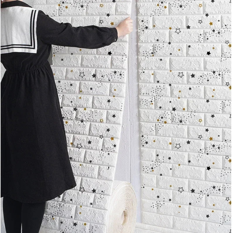 70cm x 10m Self-adhesive 3D Foam Brick Wallpaper Waterproof Wall Sticker (Online Order Only)