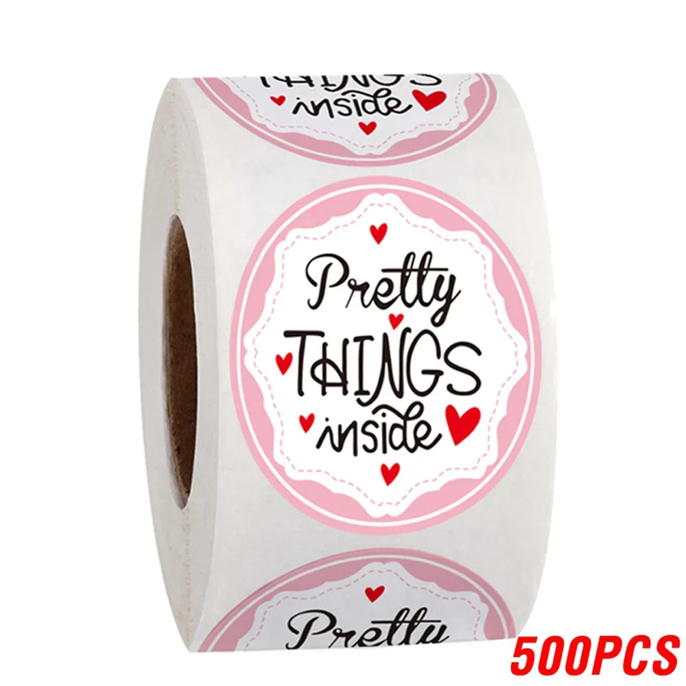 100-500pcs Round Paper Pink Pretty Things Inside Stickers Gold Thank You Stickers For Small Business Packaging Seal Label (ONLINE ORDER ONLY)