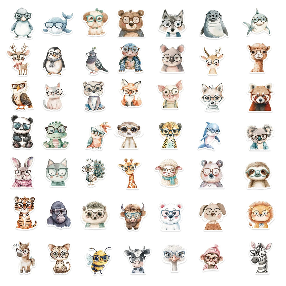 50pcs Cute Little Animal Stickers With Glasses Notebook Guitar Skateboard DIY Sticker For Pack Waterproof Laptop Skin Phone Case (ONLINE ORDER ONLY)