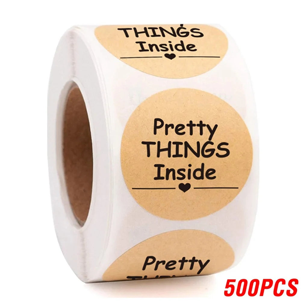 100-500pcs Round Paper Pink Pretty Things Inside Stickers Gold Thank You Stickers For Small Business Packaging Seal Label (ONLINE ORDER ONLY)
