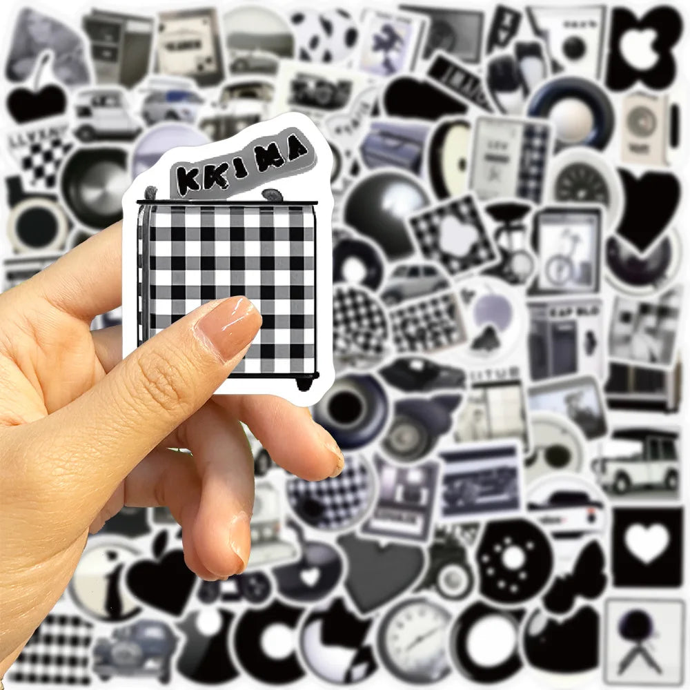 10/30/50/100PCS Ins Style Cute Stickers Black White Simple Decals Decoration DIY Phone Notebook Fridge Suitcase Laptop Kids Toys (ONLINE ORDER ONLY)