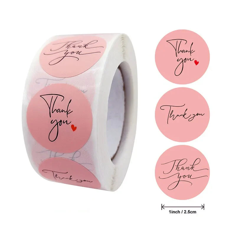 100-500PCS Heart Stickers Thank You Stickers for Business Merci Packaging Stickers Rolling Love for Packaging Decoration (ONLINE ORDER ONLY)