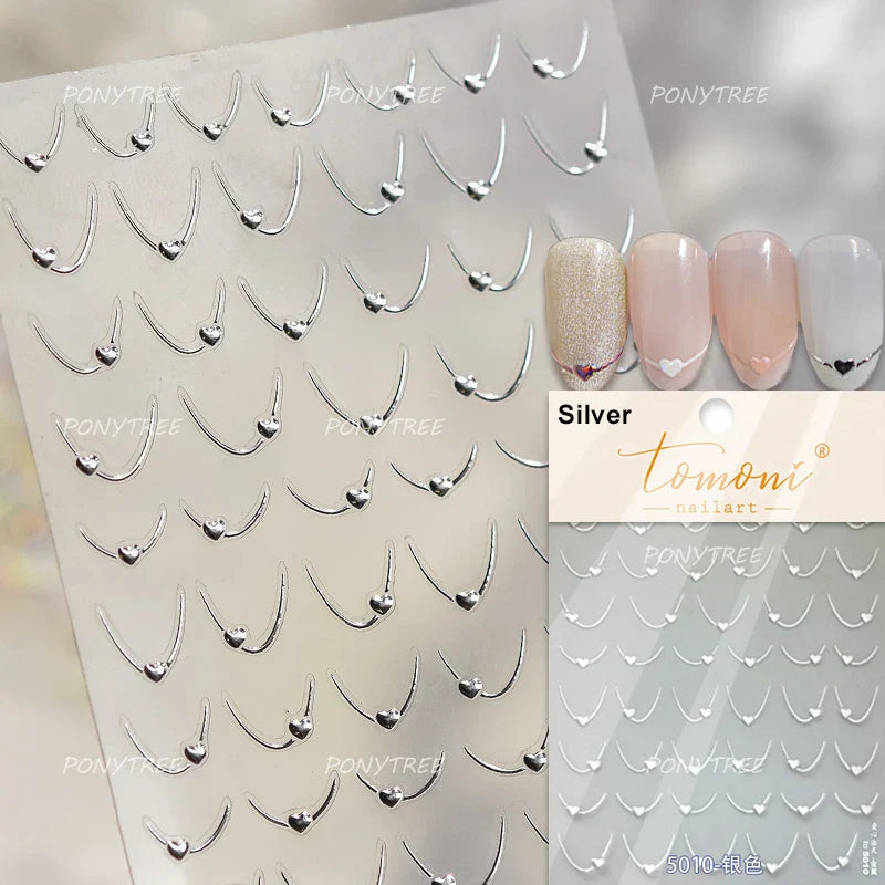 Line Love Heart Arc French Romantic Curve Punk Attitudinal Hollow Geometric Figure Adhesive Nail Art Stickers Manicure Decals (Online Order Only)