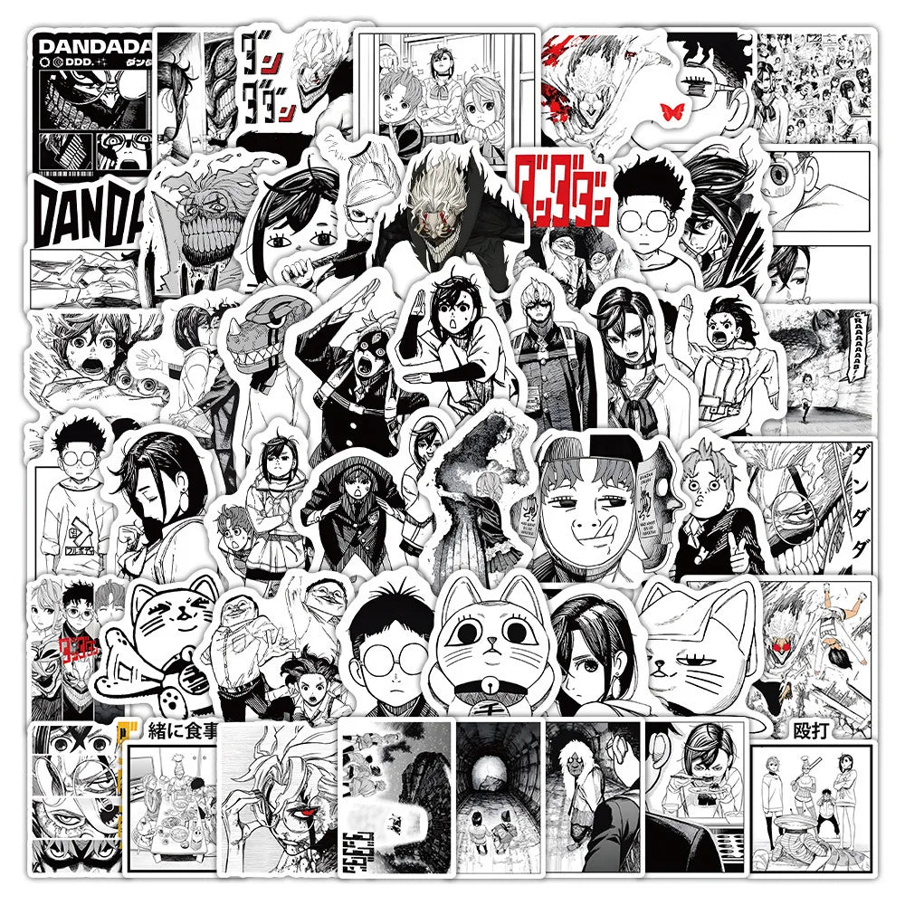 Anime Dandadan Stickers Set: Black White Manga Graffiti Decals for Skateboard, Fridge, Phone, Laptop (ONLINE ORDER ONLY)