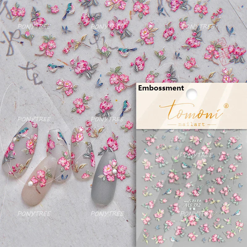 Graceful Peach Blossom Blessing Sachet Pretty Buckle Tassels Pendant Antique Radiant Adhesive Nail Art Stickers Manicure Decals (ONLINE ORDER ONLY)