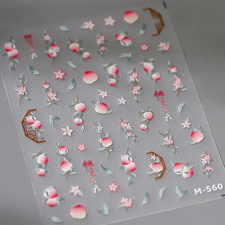 Colorful Food Pudding Alkali Water Bowknot Cream Fork Cup Bread Jelly Fruit Cartoon Cake Relief Nail Art Sticker Manicure Decals (ONLINE ORDER ONLY)